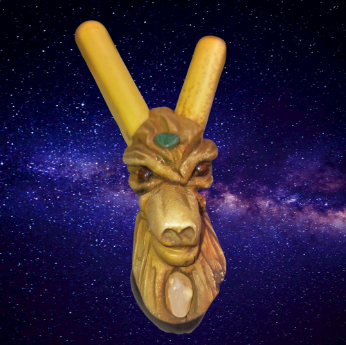 Kuripe de Bambú Tótem LOBO Amuleto con Piedras potente